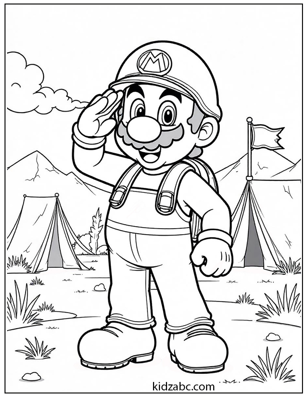 Brave soldier Mario coloring page