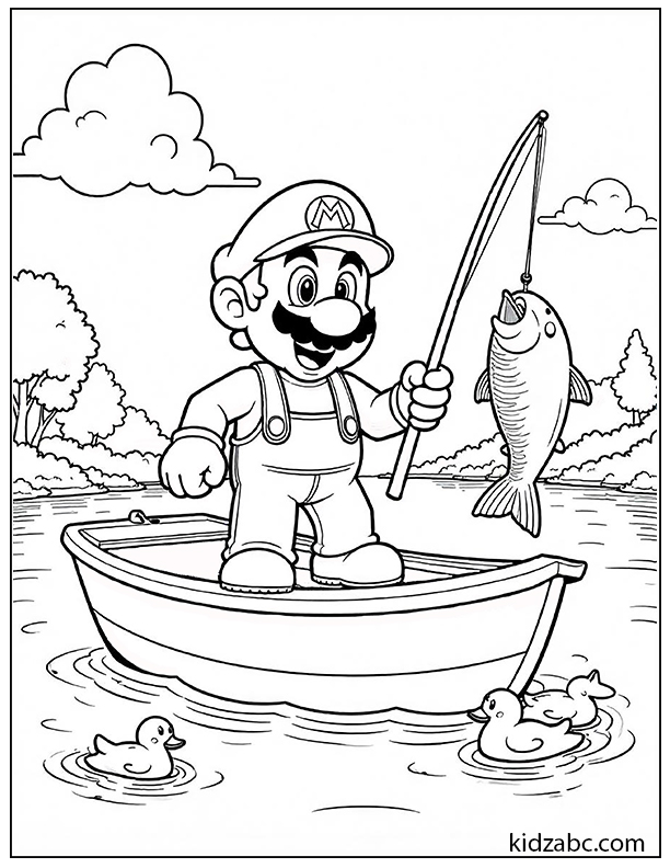 Fisherman Mario coloring page