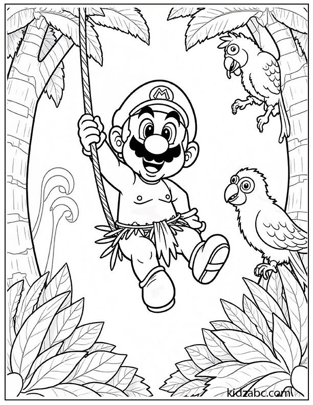 Jungle boy Mario coloring page 