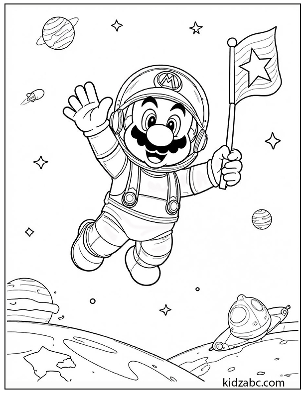 Mario as an astronaut coloring page