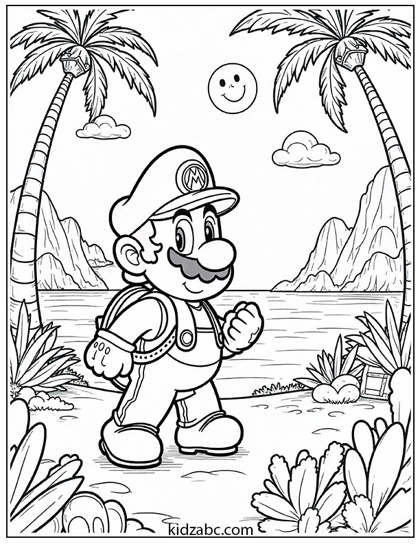 Mario exploring Island coloring page