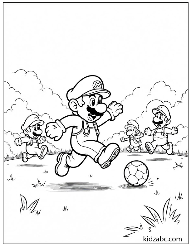 Mario playing football  with his friends coloring page