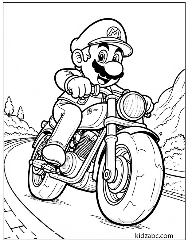 Mario riding a motorcycle coloring page