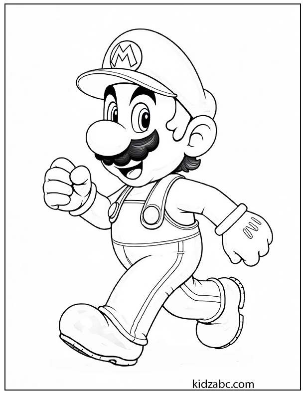 Mario simply walking with a happy face coloring page