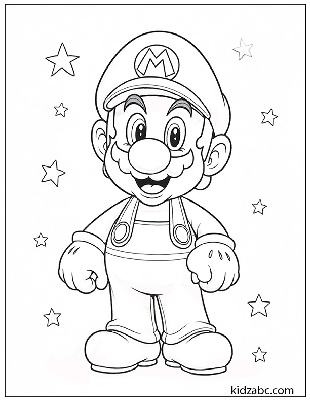 Mario standing with little star coloring page
