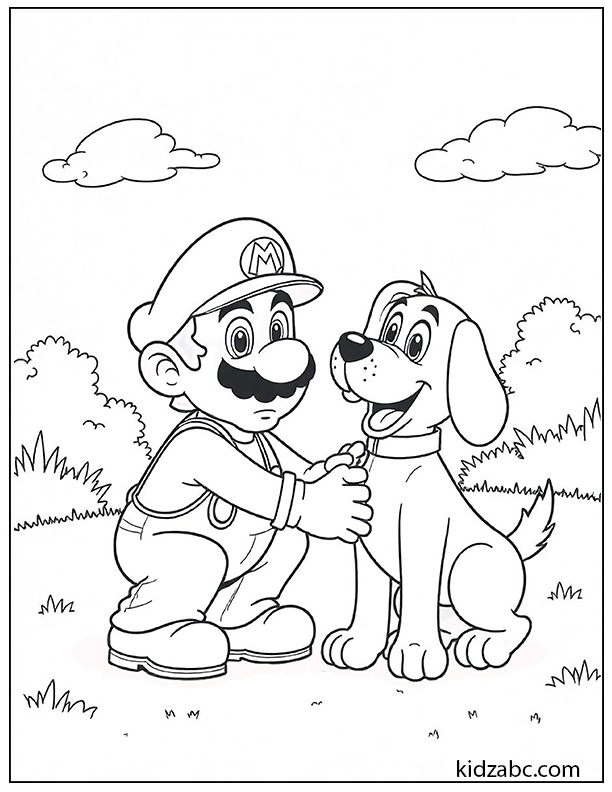 Mario with his pet dog coloring page