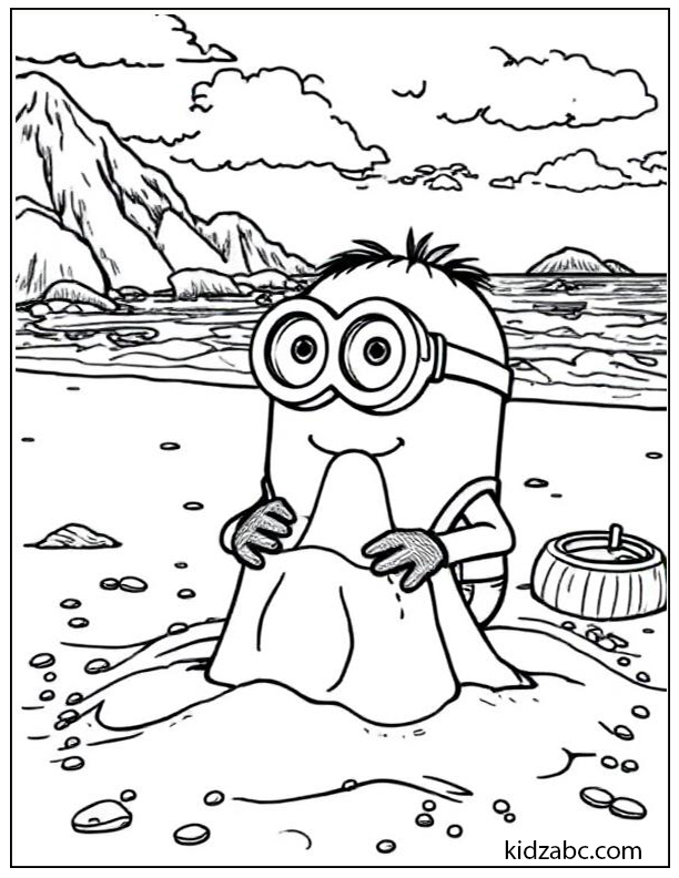 Minion building a sandcastle at the beach