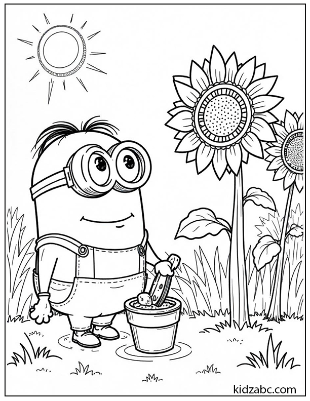 Minion planting flowers in a garden