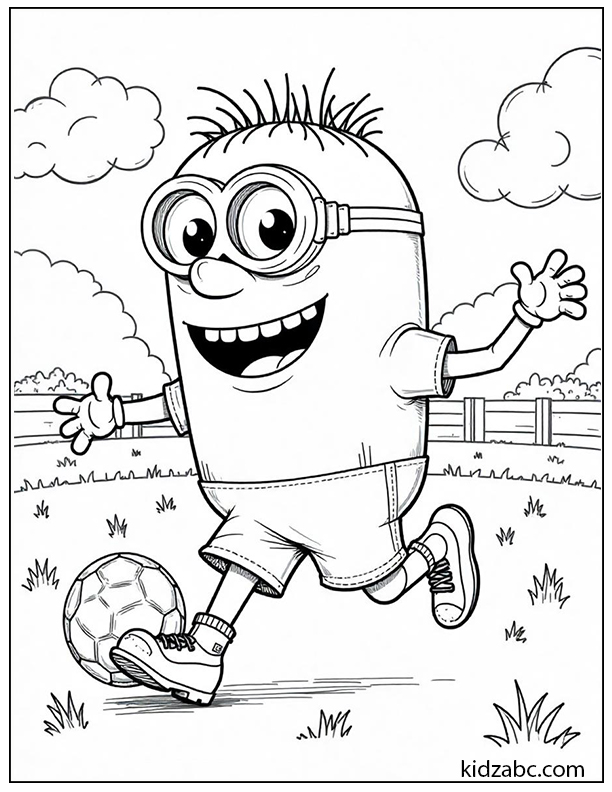 Minion playing soccer with a big smile