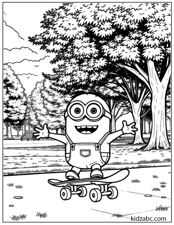 Minion riding a skateboard in the park