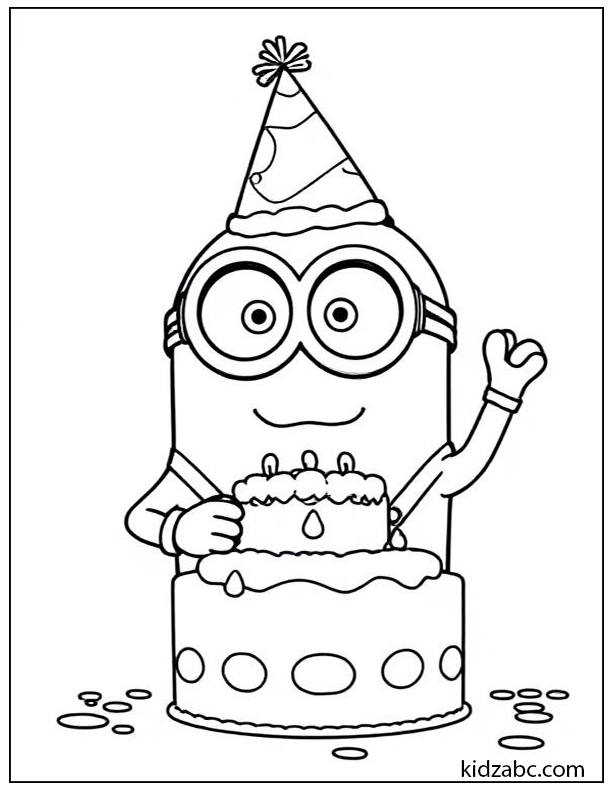 Minion with a birthday cake and party hat