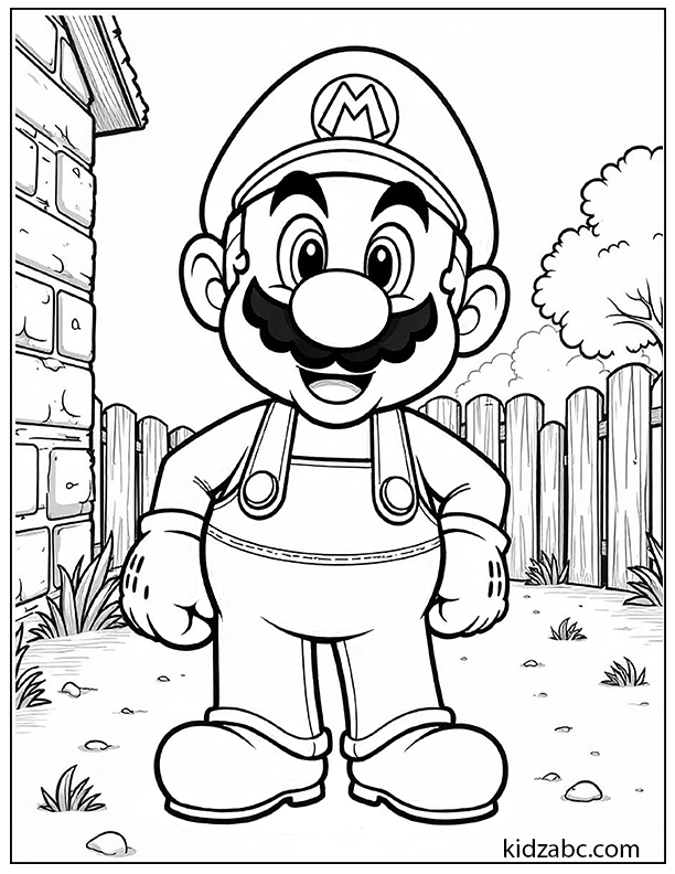 Super Mario coloring page with classic pose