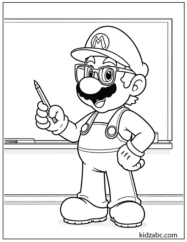 Teacher Mario holding a pointer coloring page