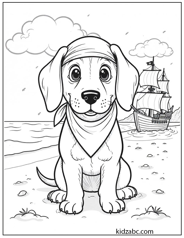 A cartoon puppy dressed as a pirate