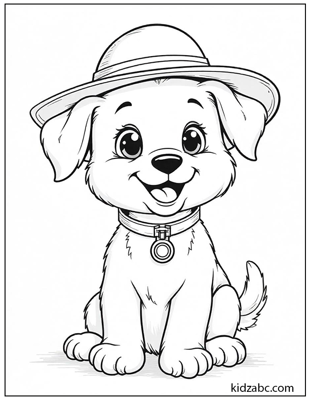 A cartoon puppy with safari hat and binoculars