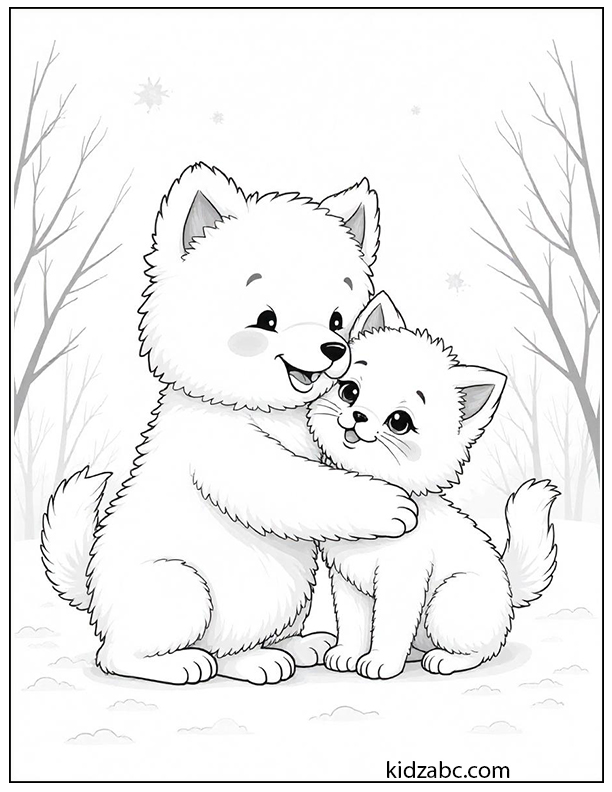 A cute puppy and kitten hugging