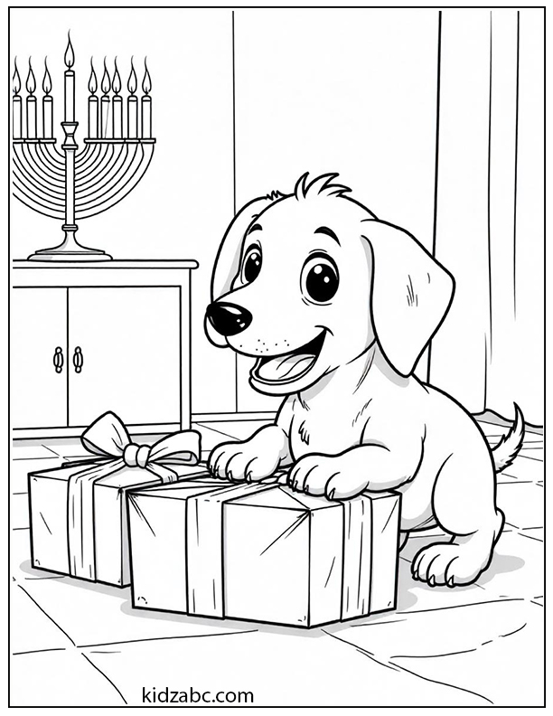 A cute puppy opening presents