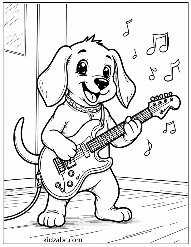 A cute puppy playing the guitar 