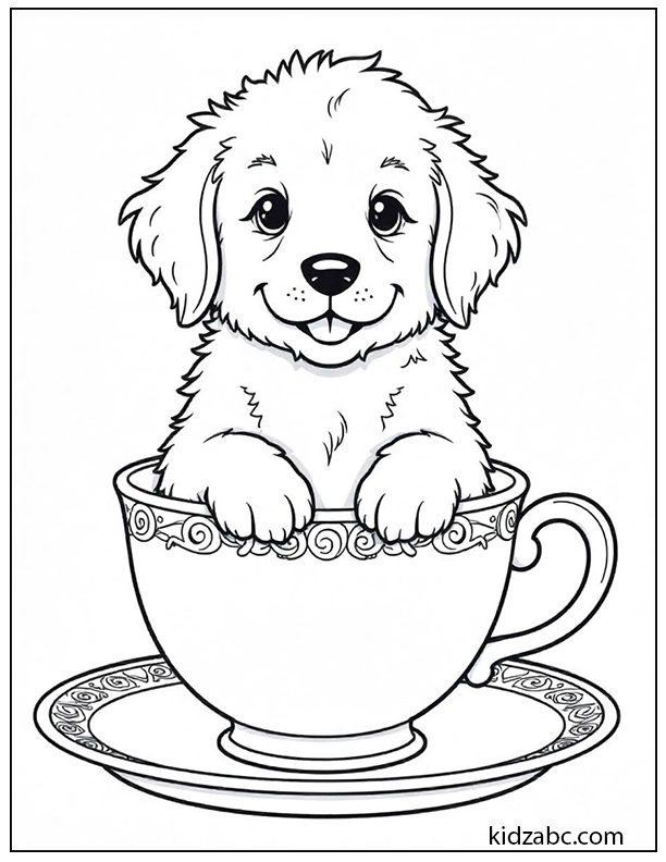 A cute puppy sitting in a teacup