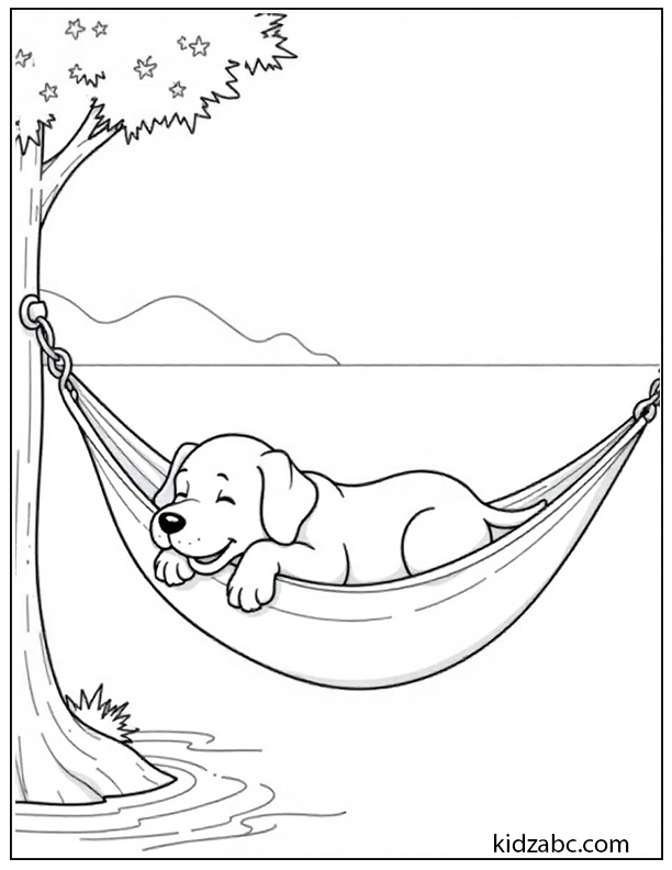A cute puppy sleeping in a hammock