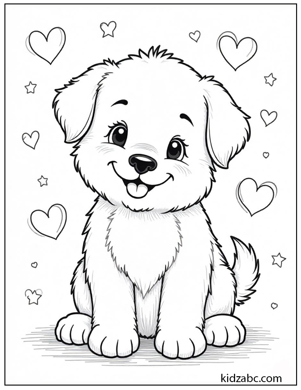 A cute puppy surrounded by hearts and stars