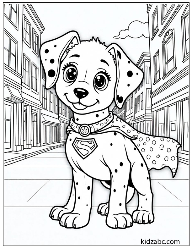 A cute puppy wearing a superhero cape and standing