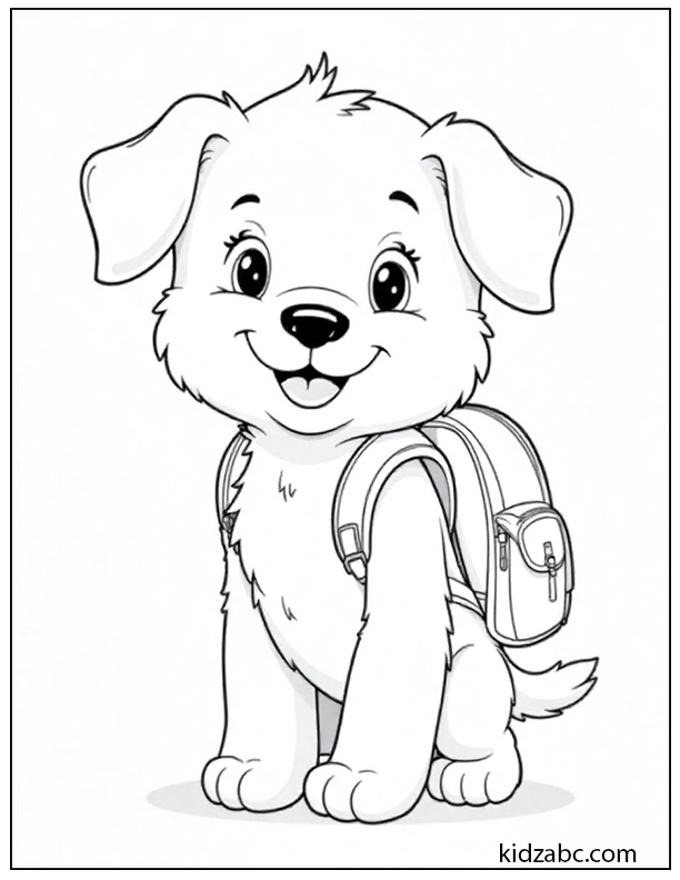 A cute puppy with a backpack, going to school