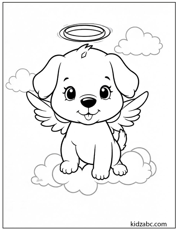 A cute puppy with angel wings and halo
