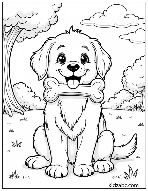 A cute smily puppy with a bone in its mouth