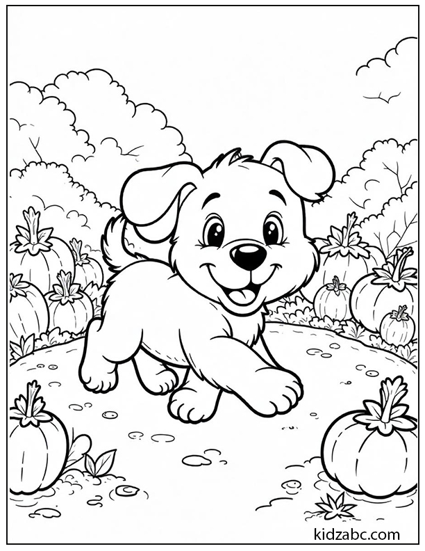 A playful cartoon puppy chasing its tail