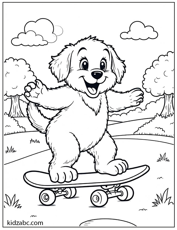 A playful puppy riding a skateboard