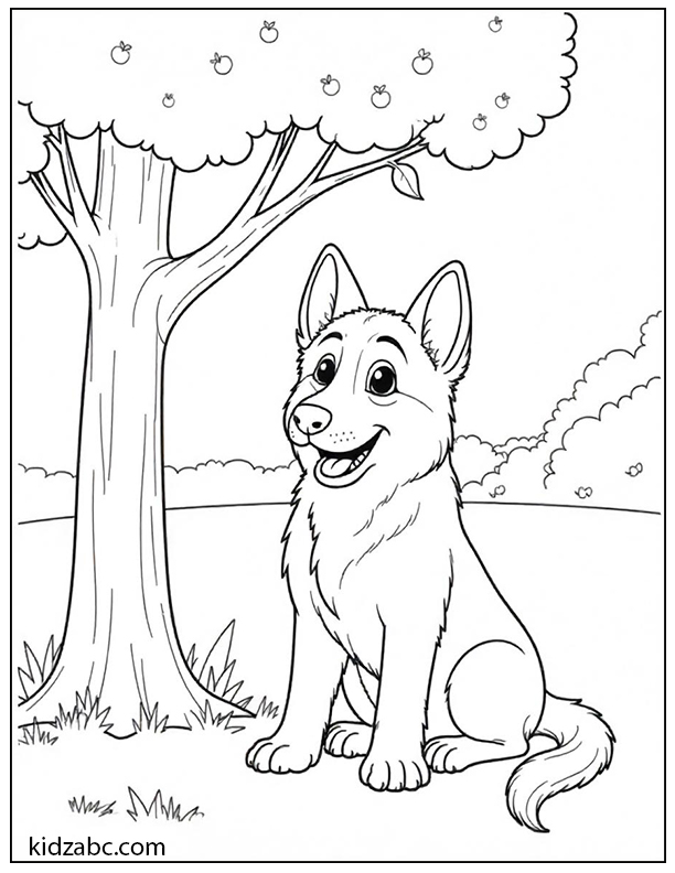 A puppy sitting under a tree and relaxed