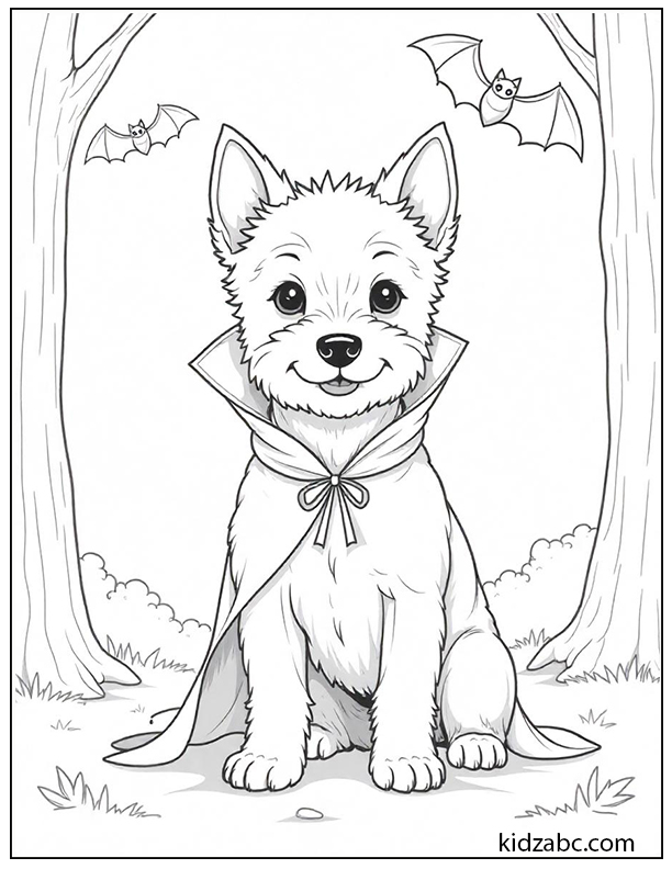 An illustration of puppy in a Halloween costume