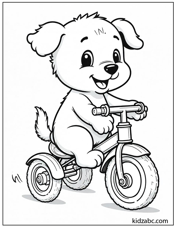 An illustration of puppy riding a tricycle