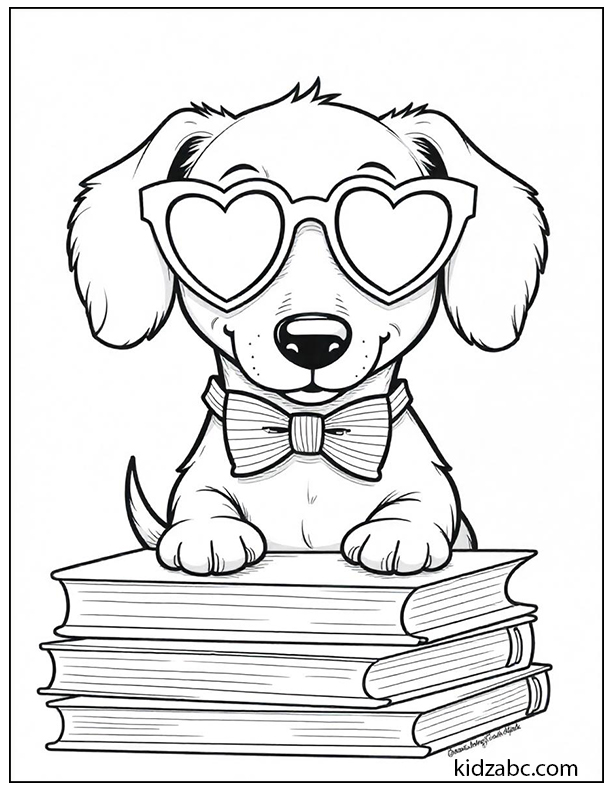 An illustration of puppy wearing sunglasses and a bowtie