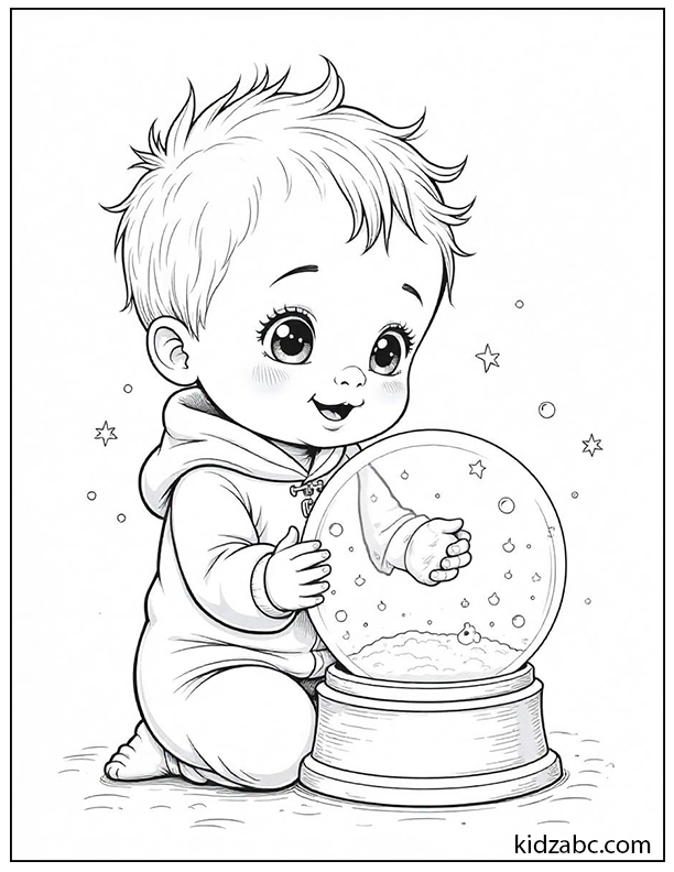 Baby and a magical snow globe