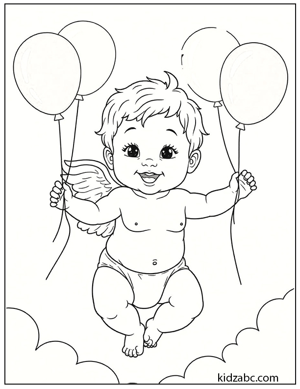 Baby flying with balloons