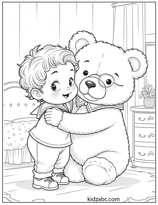 Baby hugging a giant teddy bear