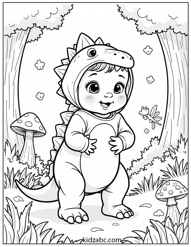 Baby in a dinosaur costume