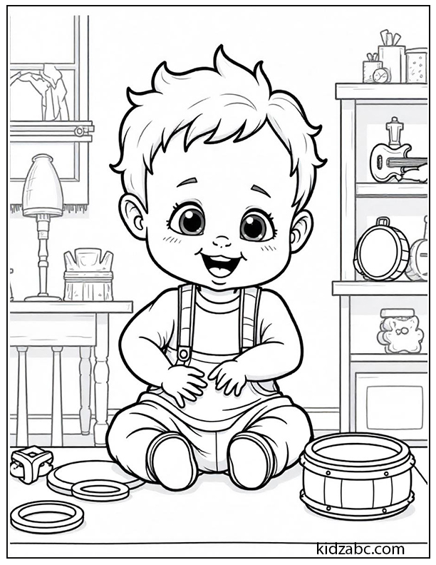 Baby in a toy workshop