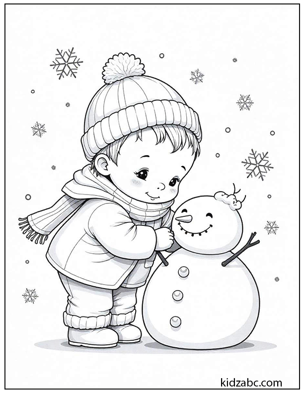 Baby in winter snowflakes