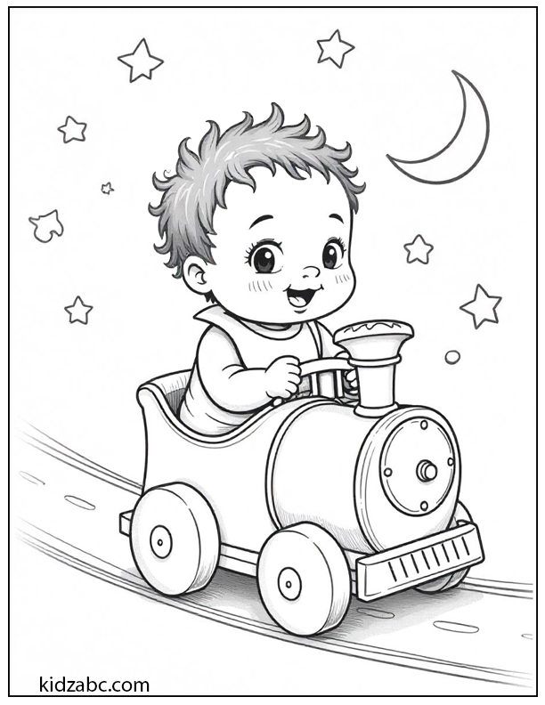 Baby on a toy train