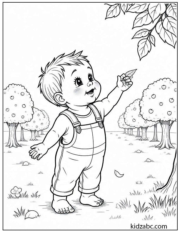 Baby playing with autumn leaves
