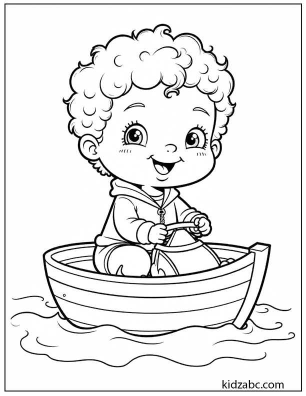 Baby sailing on a toy boat