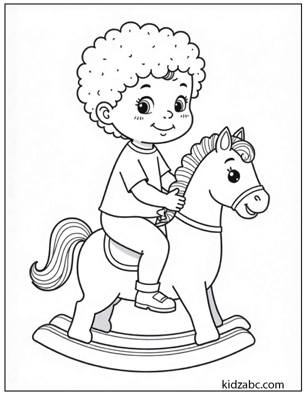 Baby sitting on a rocking horse