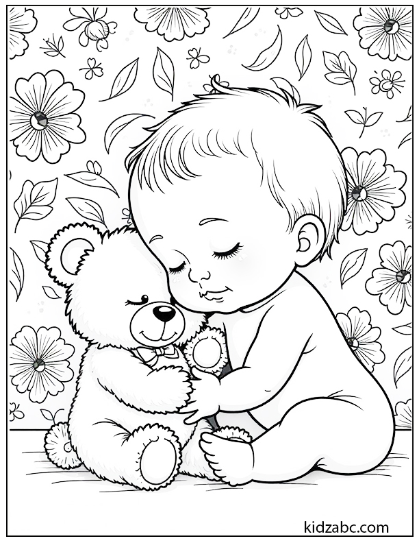 Baby taking a nap with a teddy bear