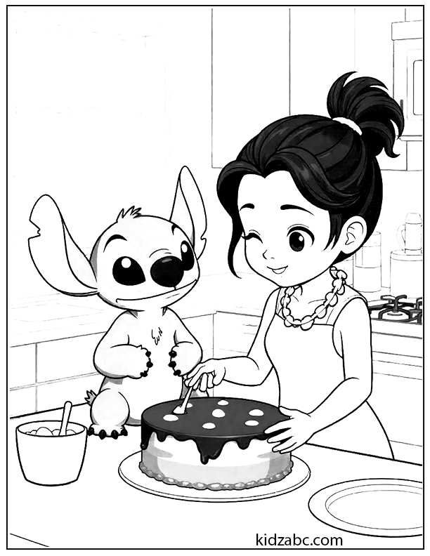 Lilo & Stitch baking a cake together