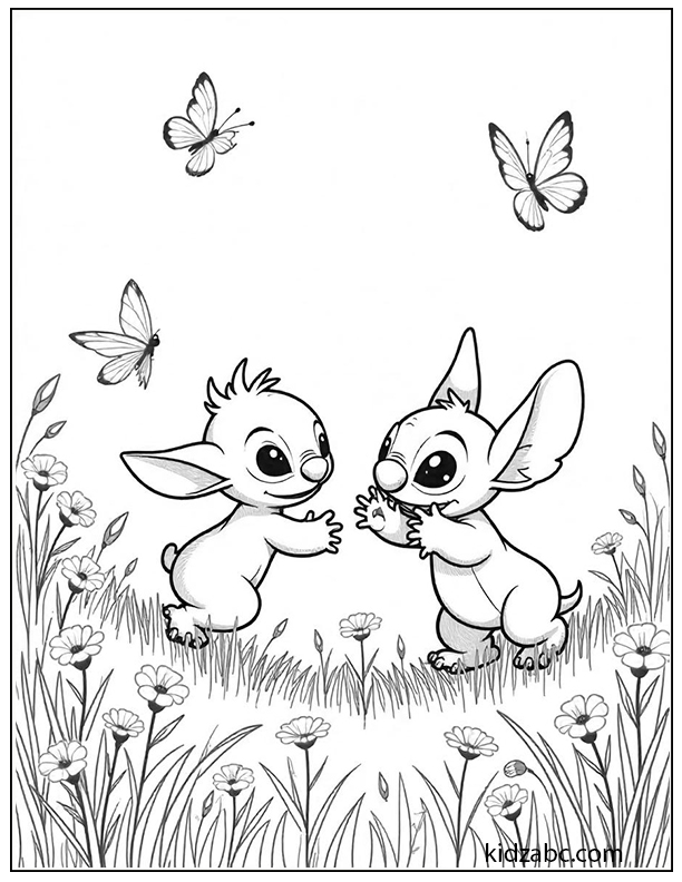 Lilo & Stitch chasing butterflies