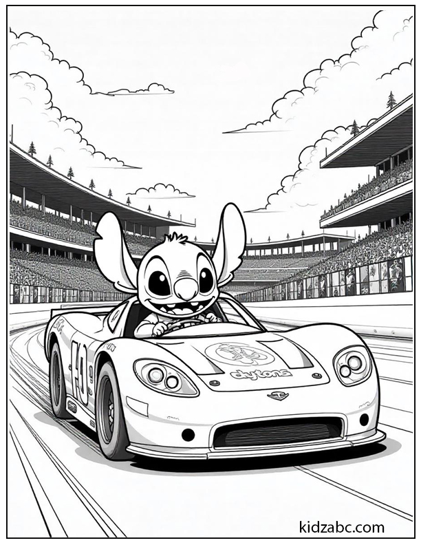 Lilo & Stitch driving a race car