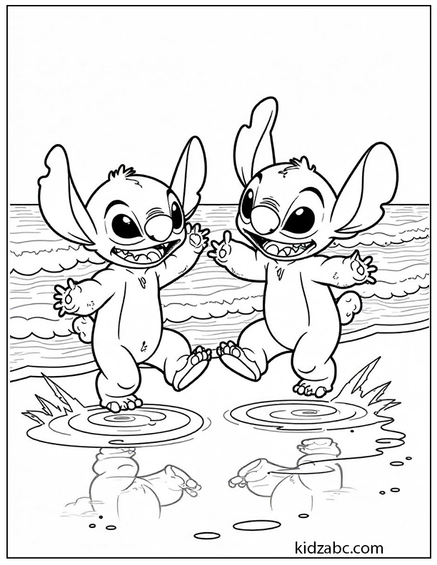 Lilo & Stitch jumping in puddles